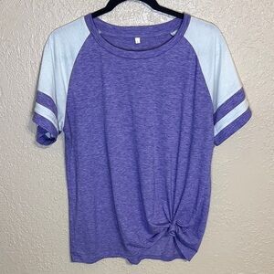 Purple Colorblock Knot-Front Women's Tee